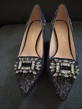 Kurt Geiger Black Jeweled Pointed Toe Pumps
